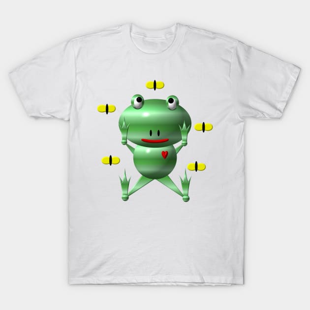 Cute Frog with Flies T-Shirt by CuteCrittersWithHeart